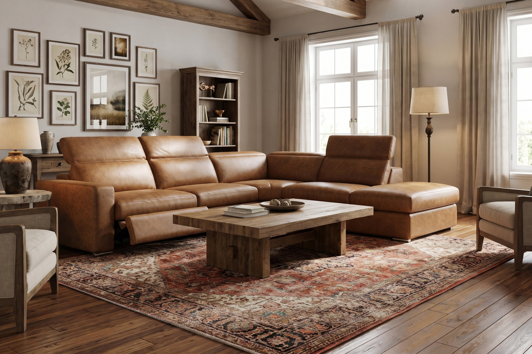 Clara Distressed Leather Recliner Sectional Sofa
