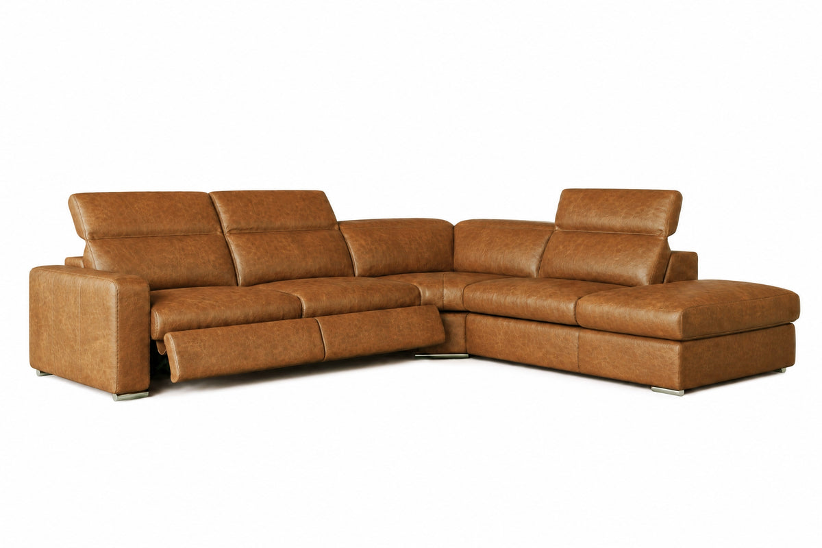Clara Distressed Leather Recliner Sectional Sofa