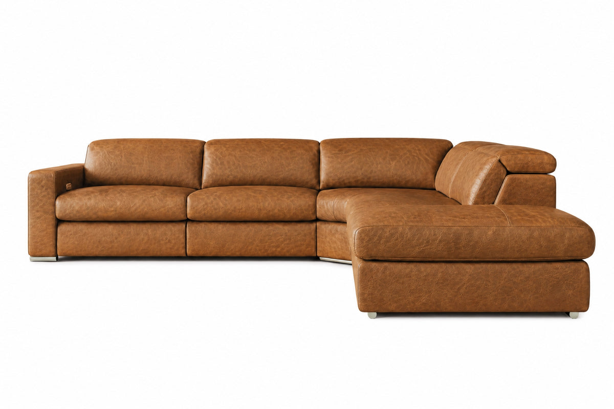 Clara Distressed Leather Recliner Sectional Sofa