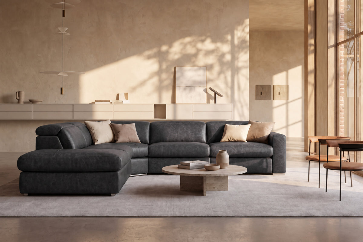 Valencia Clara Distressed Leather Recliner Sectional Sofa
