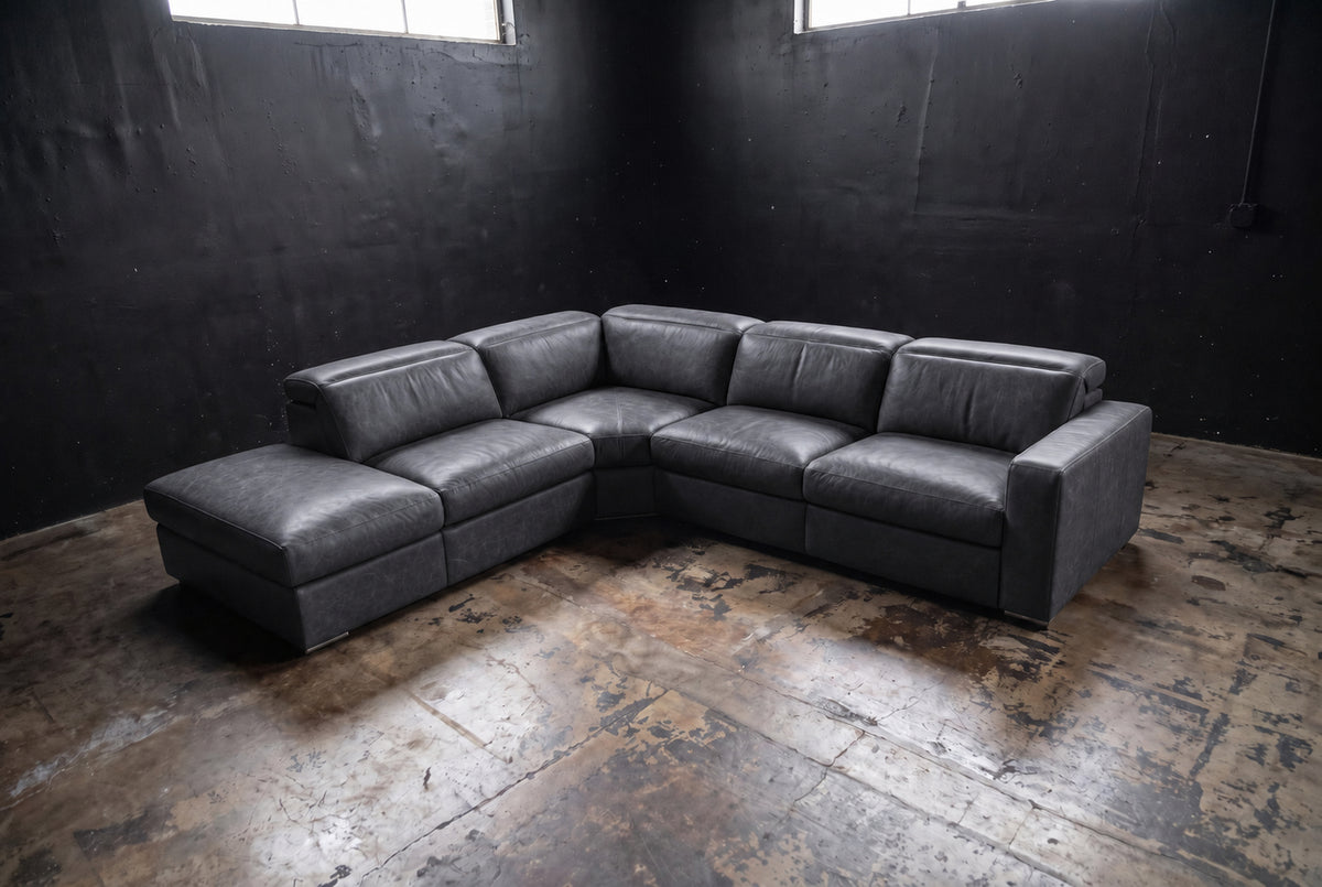 Valencia Clara Distressed Leather Recliner Sectional Sofa