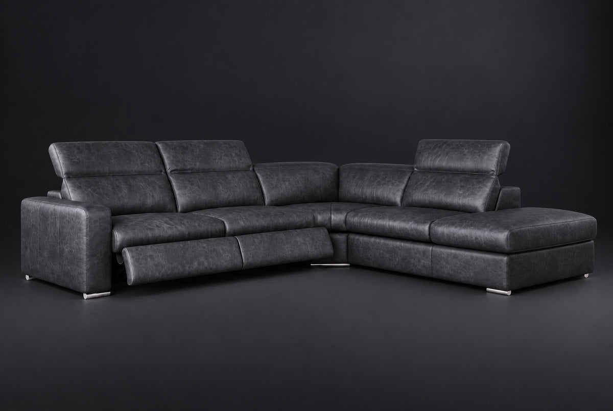 Valencia Clara Distressed Leather Recliner Sectional Sofa