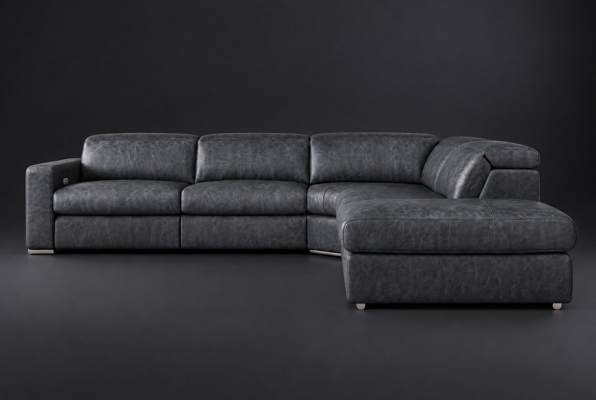 Valencia Clara Distressed Leather Recliner Sectional Sofa