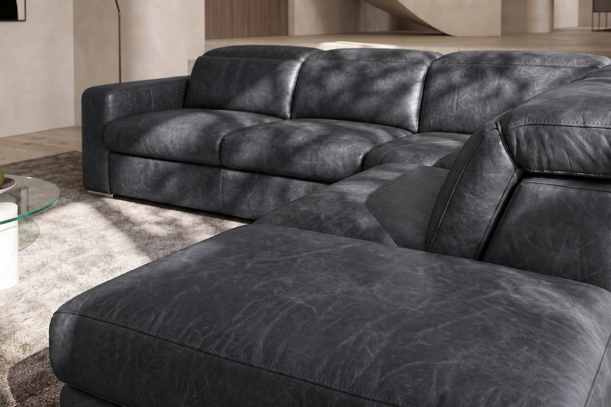 Valencia Clara Distressed Leather Recliner Sectional Sofa