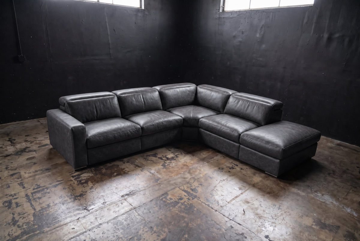 Valencia Clara Distressed Leather Recliner Sectional Sofa