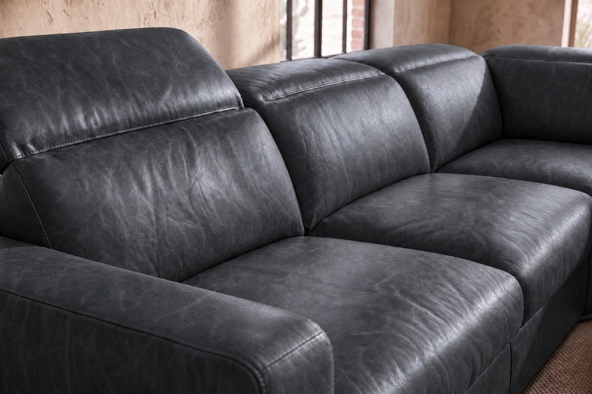 Valencia Clara Distressed Leather Recliner Sectional Sofa
