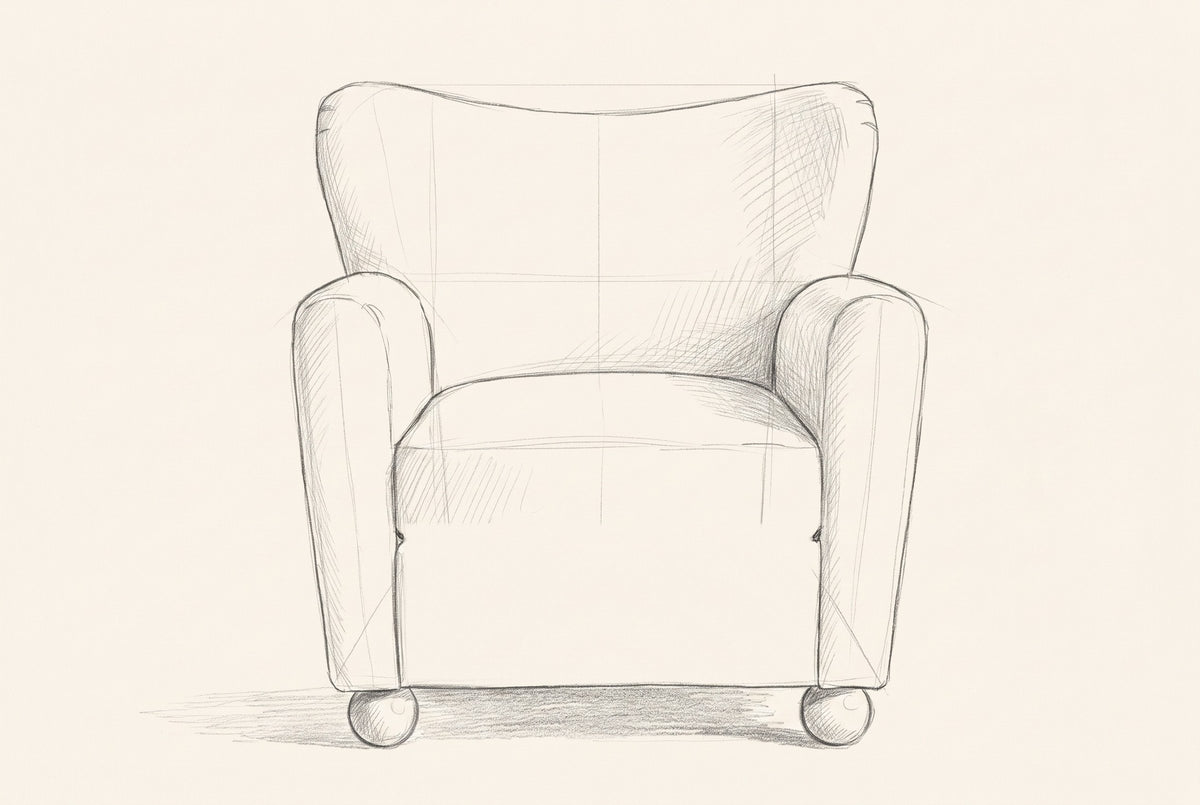 Pencil drawing of the Collodi chair traced from the front view