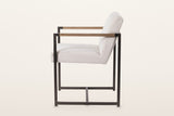 Coreglia dining armchair in White, side view on a warm white studio backdrop: each side frame is one closed rectangle
