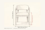 Corinaldo dimensions: 23 in wide, 31.75 in high, seat height 19.5 in, 22 in deep, seat 20 x 19 in