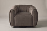 Cuneo swivel chair in dark brown velvet, straight front view on a studio backdrop