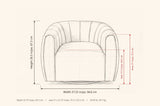Cuneo swivel chair dimensions: 37.25 in wide, 32.75 in deep, 26.5 in high, seat 17.5 in high, arms 21 in high