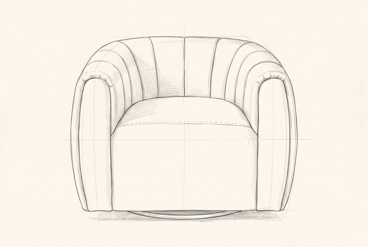 Pencil drawing of the Cuneo swivel chair traced from the front view
