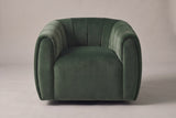 Cuneo swivel chair in olive green velvet, straight front view on a studio backdrop