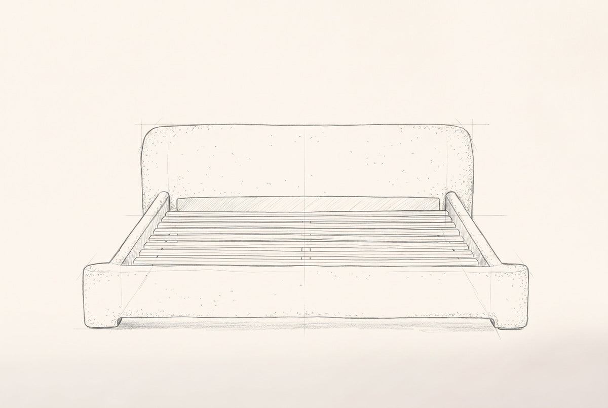Pencil drawing of the Cupello bed traced from the front view