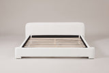Cupello boucle platform bed in white, straight front view with the slats showing