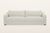 Cupramontana sofa in Beige, straight front view on a warm white studio backdrop: two box seat cushions
