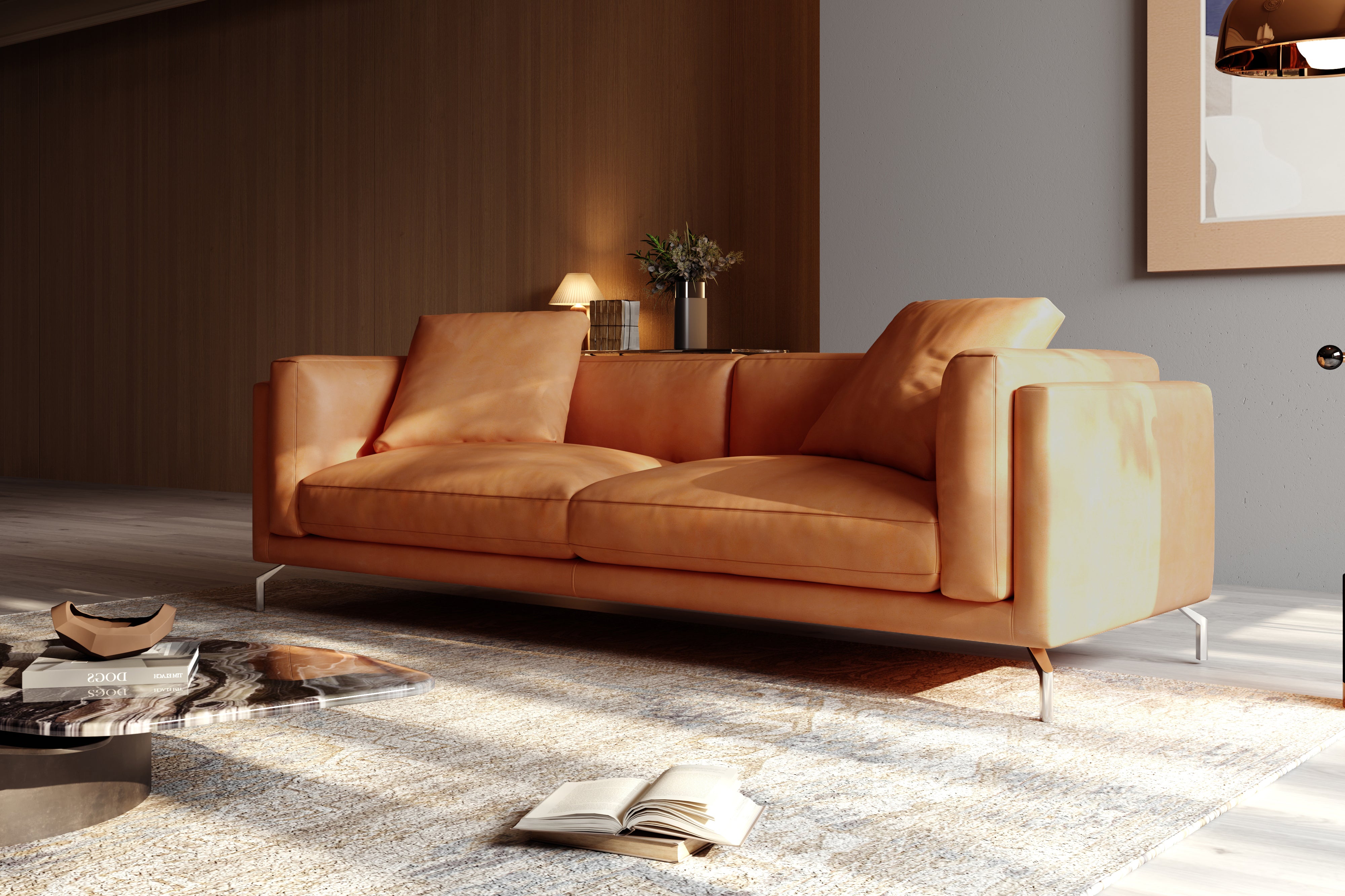 Valencia Zadar Leather Wide Seats Sofa, Cognac