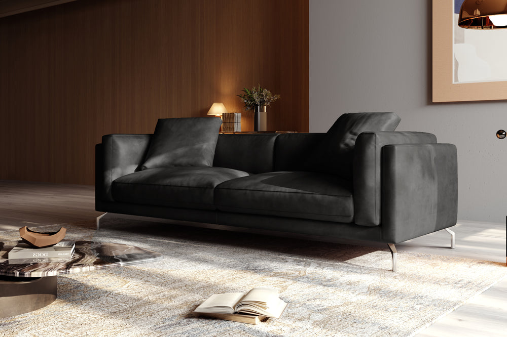 Valencia Zadar Leather Wide Seats Sofa, Black Color