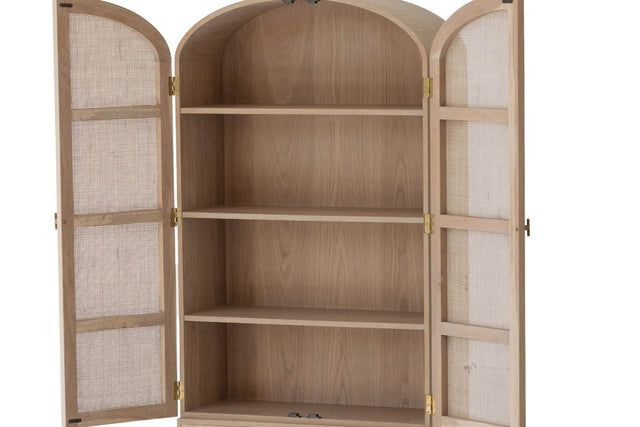 Dalton Oak and Rattan Arched Tall Cabinet - Natural Oak Shelves