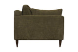 Darby sofa in Pine green, side view showing the slim track arm and tapered legs