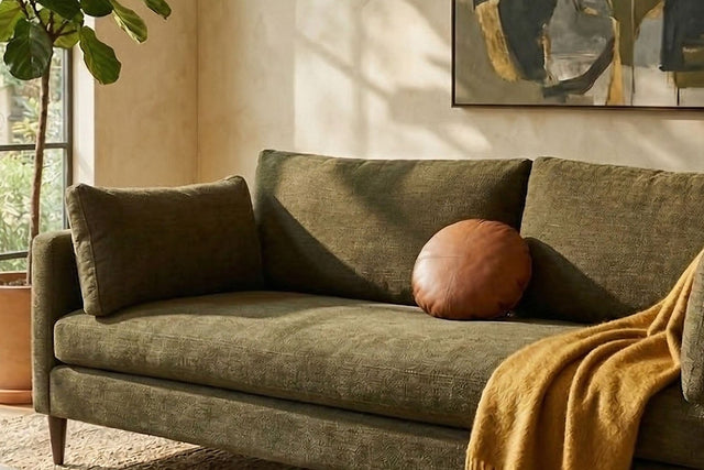 Darby Woven Fabric Mid-Century Modern Sofa - Relaxed Back Cushions