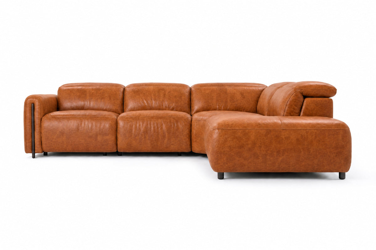Octavia Distressed Italian Aniline Leather Reclining Corner Sectional Sofa