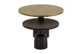 Delaney tables nested, small black table tucked under the antique gold table