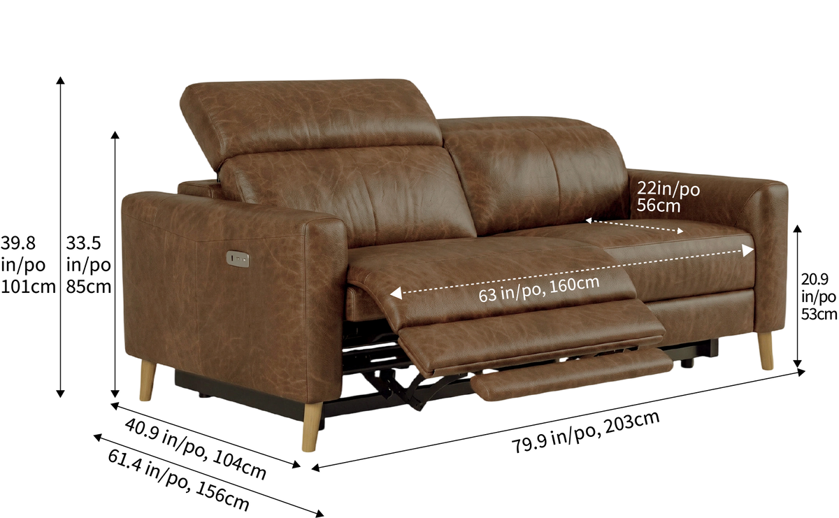 Elodie dual Recliner Sofa in distressed Italian aniline leather