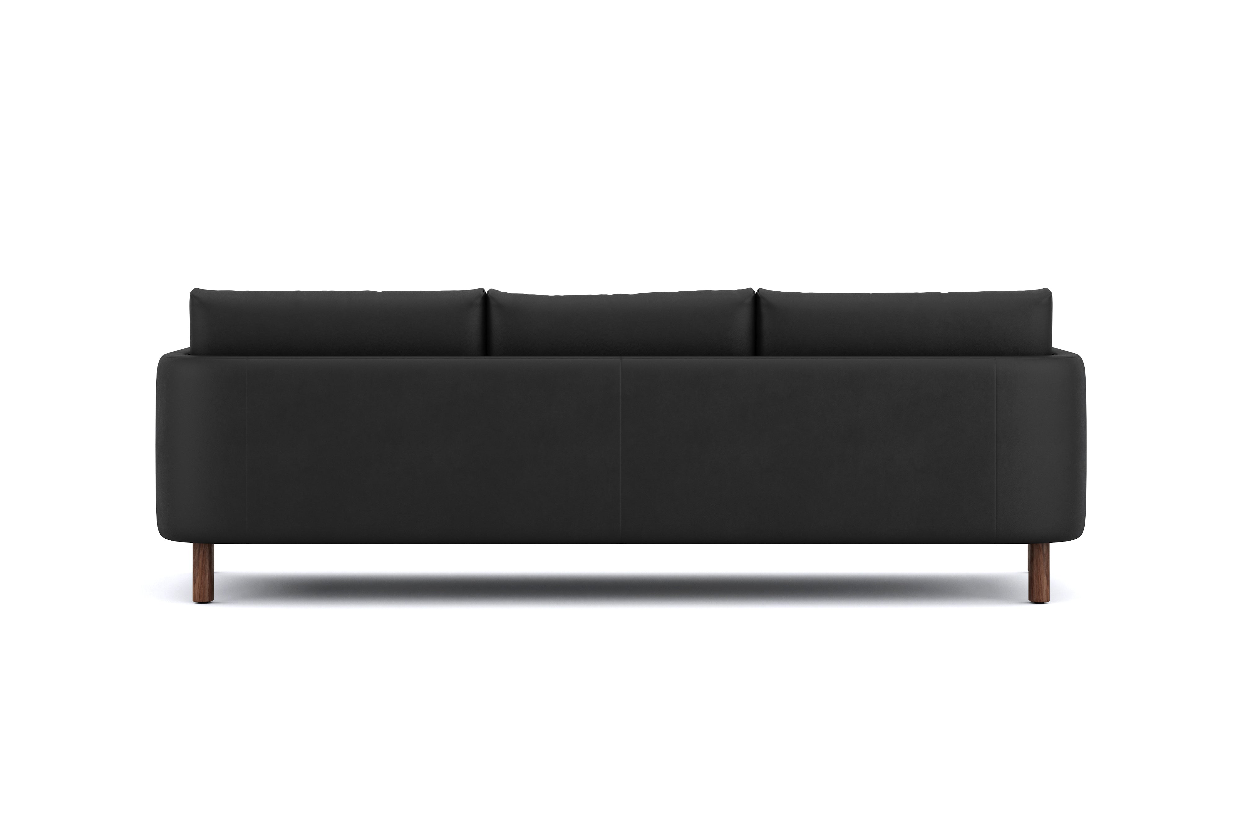 Matera Leather Three Seats Sofa with Wooden Legs, Black