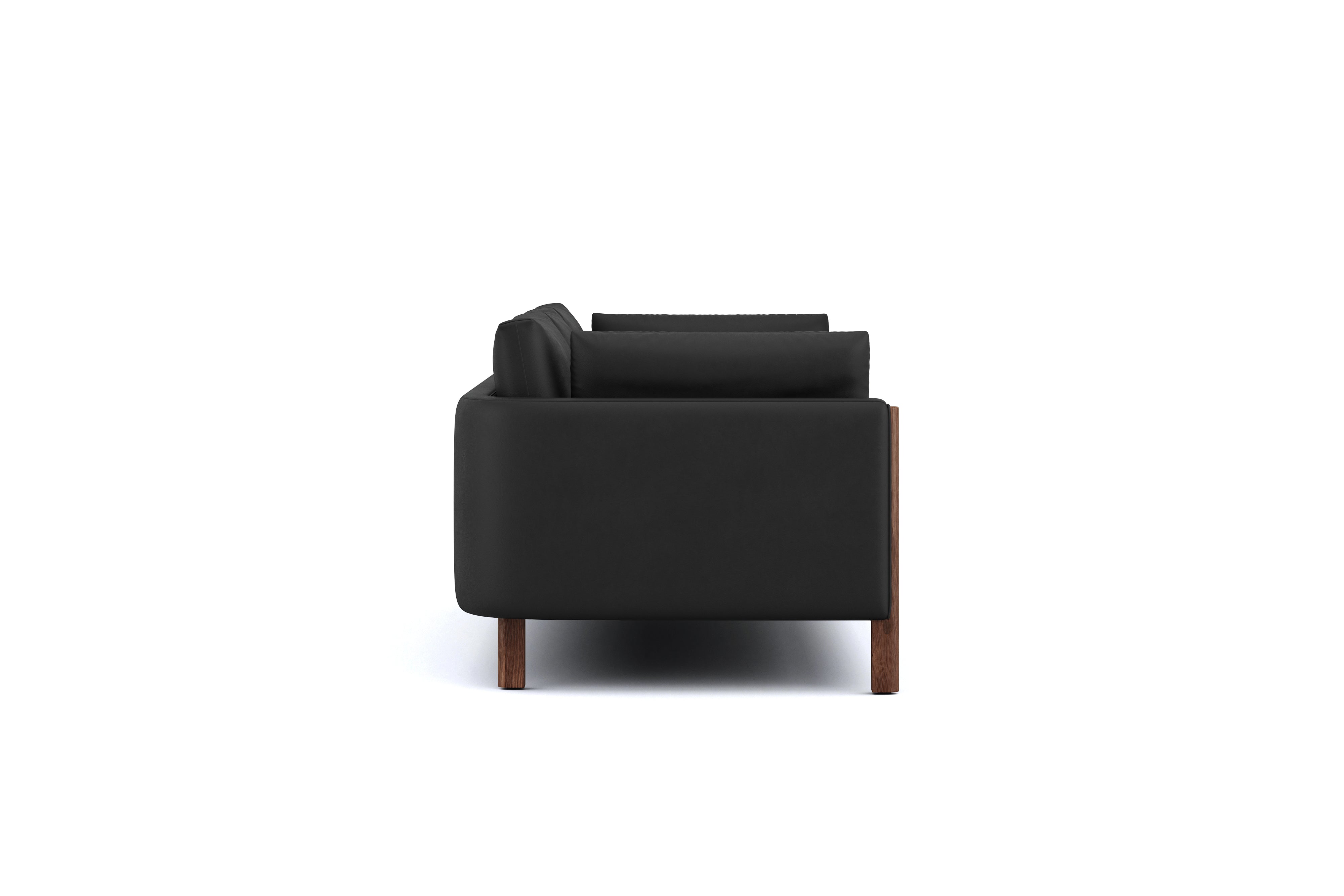 Matera Leather Three Seats Sofa with Wooden Legs, Black