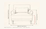 Dolceacqua dimensions: 36.7 in wide, 32.2 in high, 37.3 in deep, seat 18.5 in high, arms 22 in high, seat 24 x 25.5 in