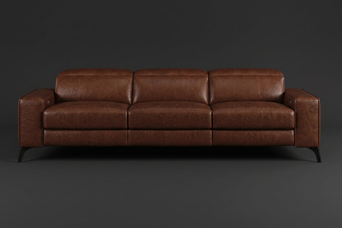 Esther Distressed Italian Aniline Leather Power Dual Recliner Sofa