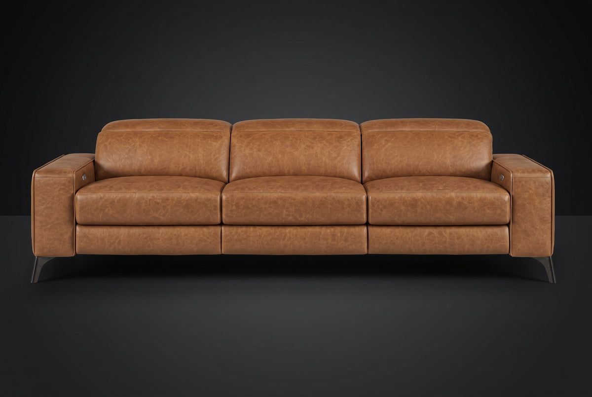 Esther Distressed Italian Aniline Leather Power Dual Recliner Sofa