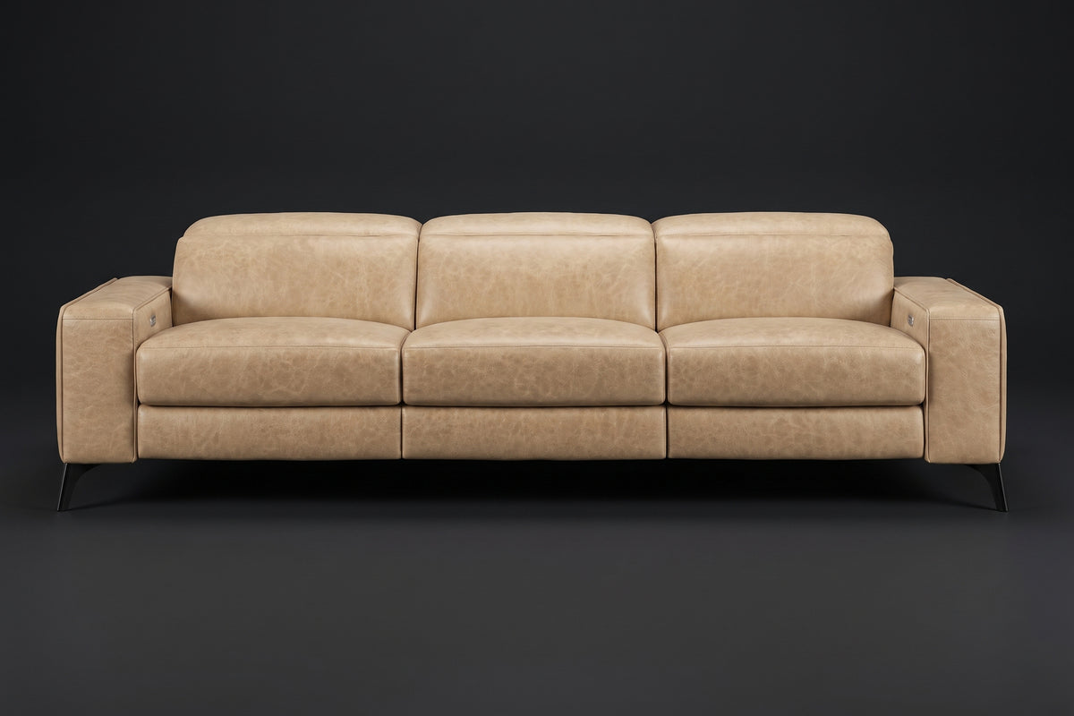 Esther Distressed Italian Aniline Leather Power Dual Recliner Sofa