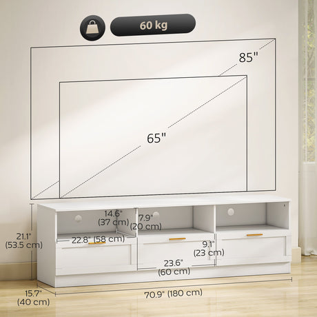 Dallas Modern TV Stand with Storage Cabinets for TVs up to 85" - White