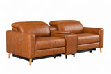 Elodie Distressed Italian Aniline Leather Dual Recliner Sofa with Console