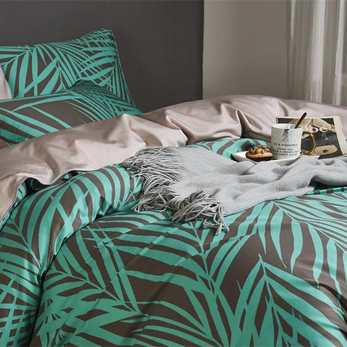 Eden 600 TC Floral Cotton Duvet Set - Green/Brown