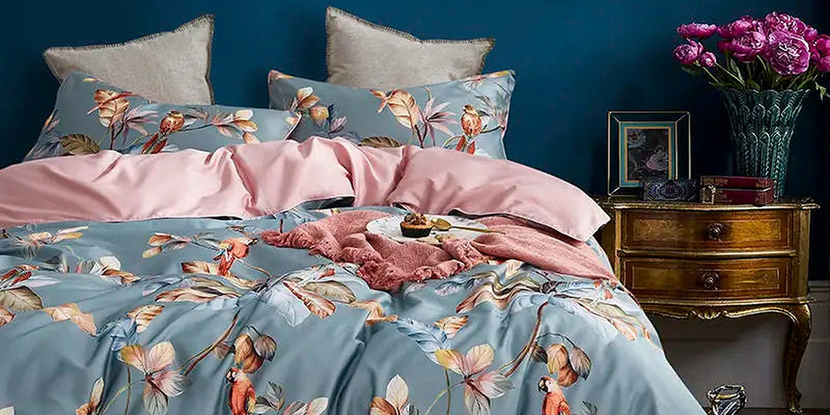 Eden 600 TC Floral Cotton Duvet Set - Grey/Blush
