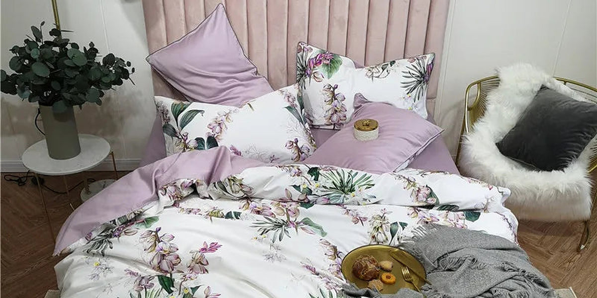 Eden 600 TC Floral Cotton Duvet Set - White/Lilac
