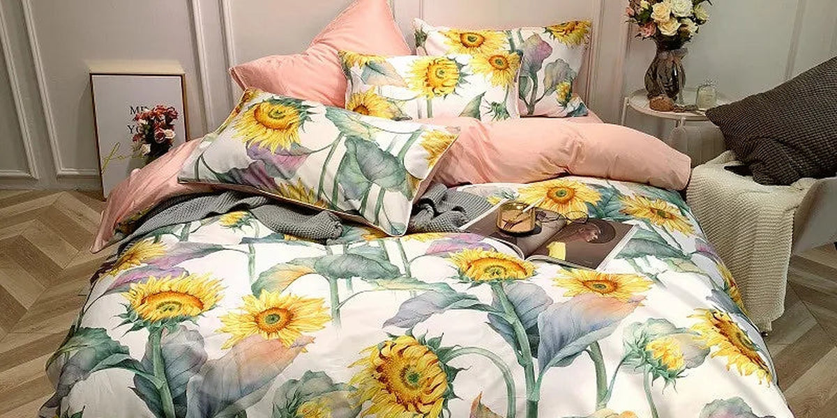 Eden 600 TC Sunflower Cotton Duvet Set - White/Yellow
