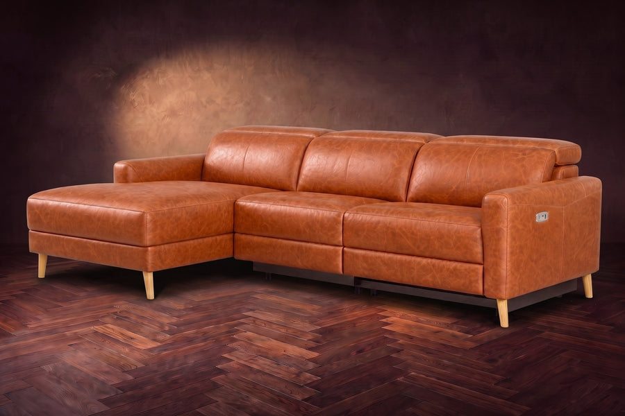 Elodie Distressed Italian Aniline Leather Recliner Sectional Sofa