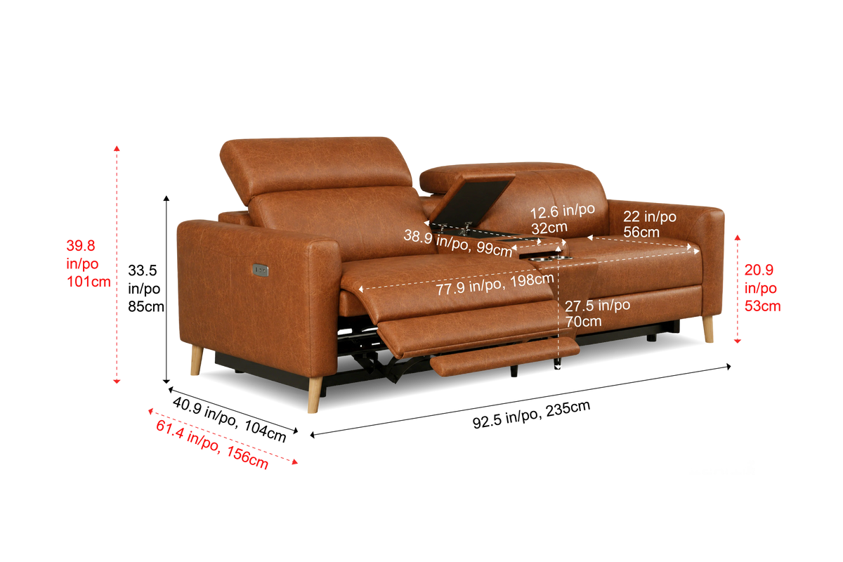 Elodie Distressed Italian Aniline Leather Dual Recliner Sofa with Console