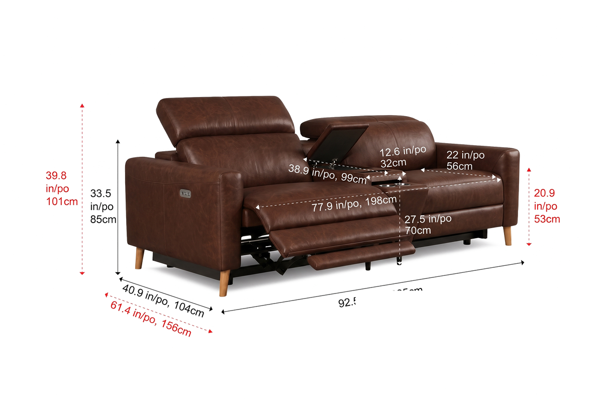 Elodie Distressed Italian Aniline Leather Dual Recliner Sofa with Console