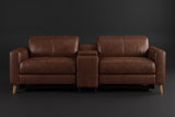 Elodie Distressed Italian Aniline Leather Dual Recliner Sofa with Console