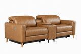Elodie Distressed Italian Aniline Leather Dual Recliner Sofa with Console