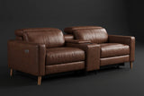 Elodie Distressed Italian Aniline Leather Dual Recliner Sofa with Console
