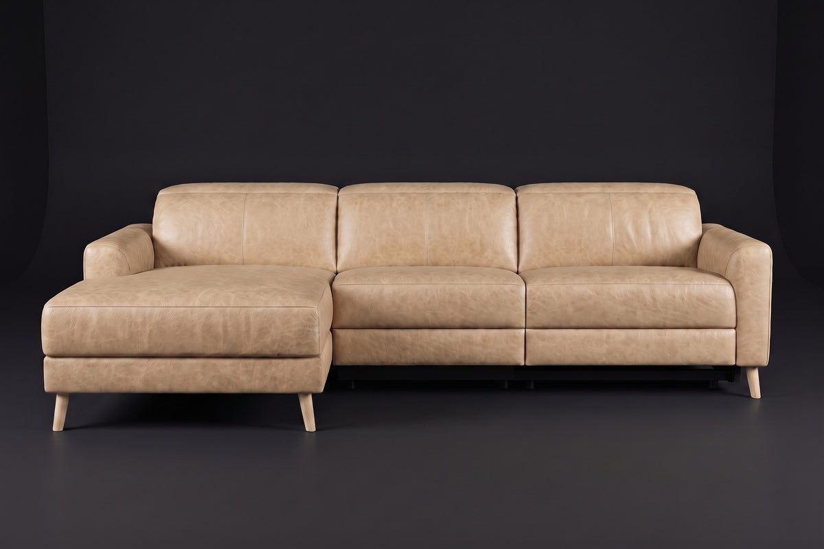 Elodie Distressed Italian Aniline Leather Recliner Sectional Sofa