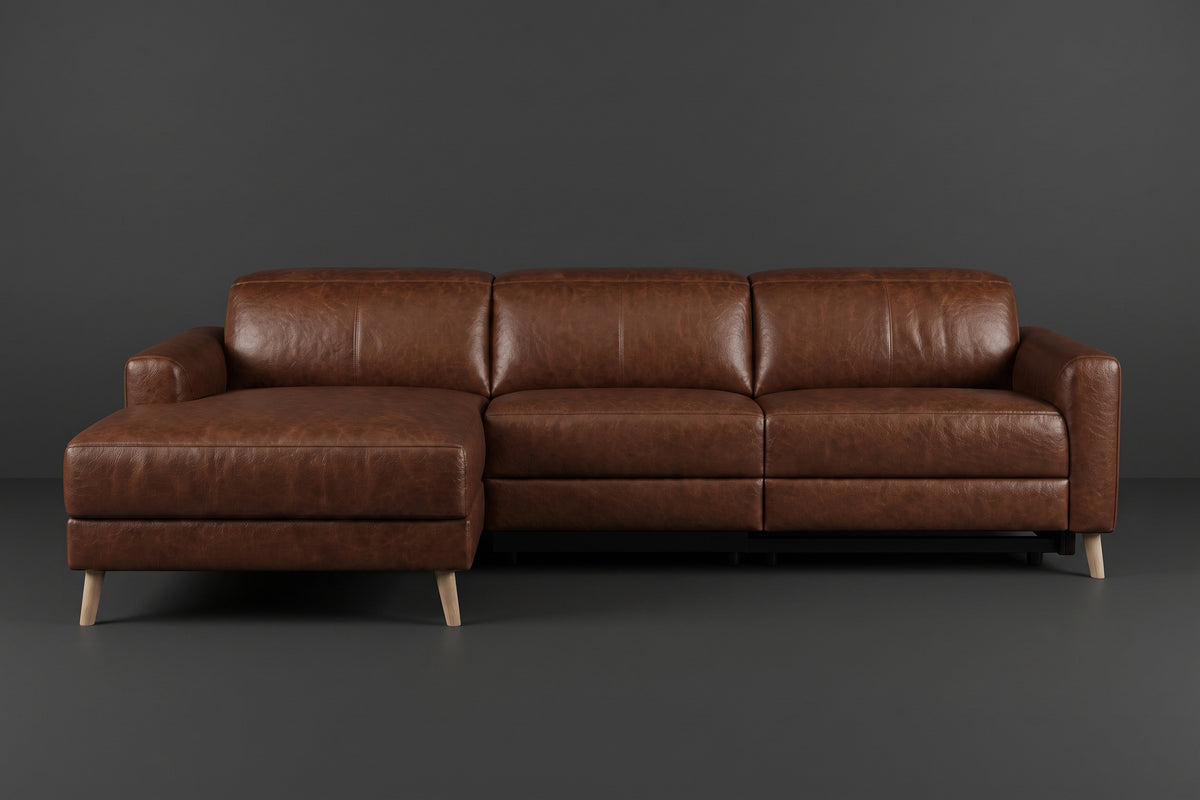 Elodie Distressed Italian Aniline Leather Recliner Sectional Sofa