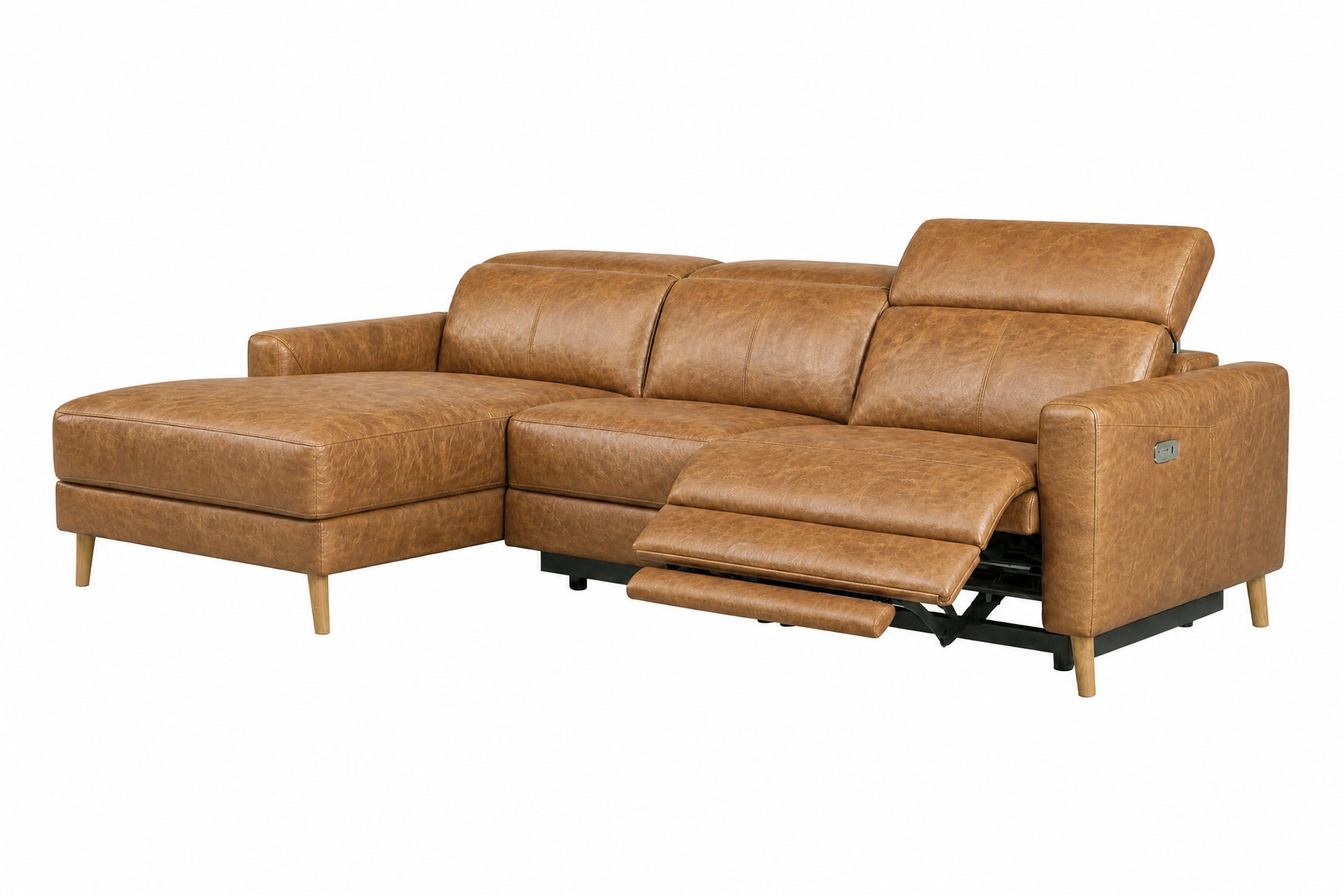 Elodie Distressed Italian Aniline Leather Recliner Sectional Sofa