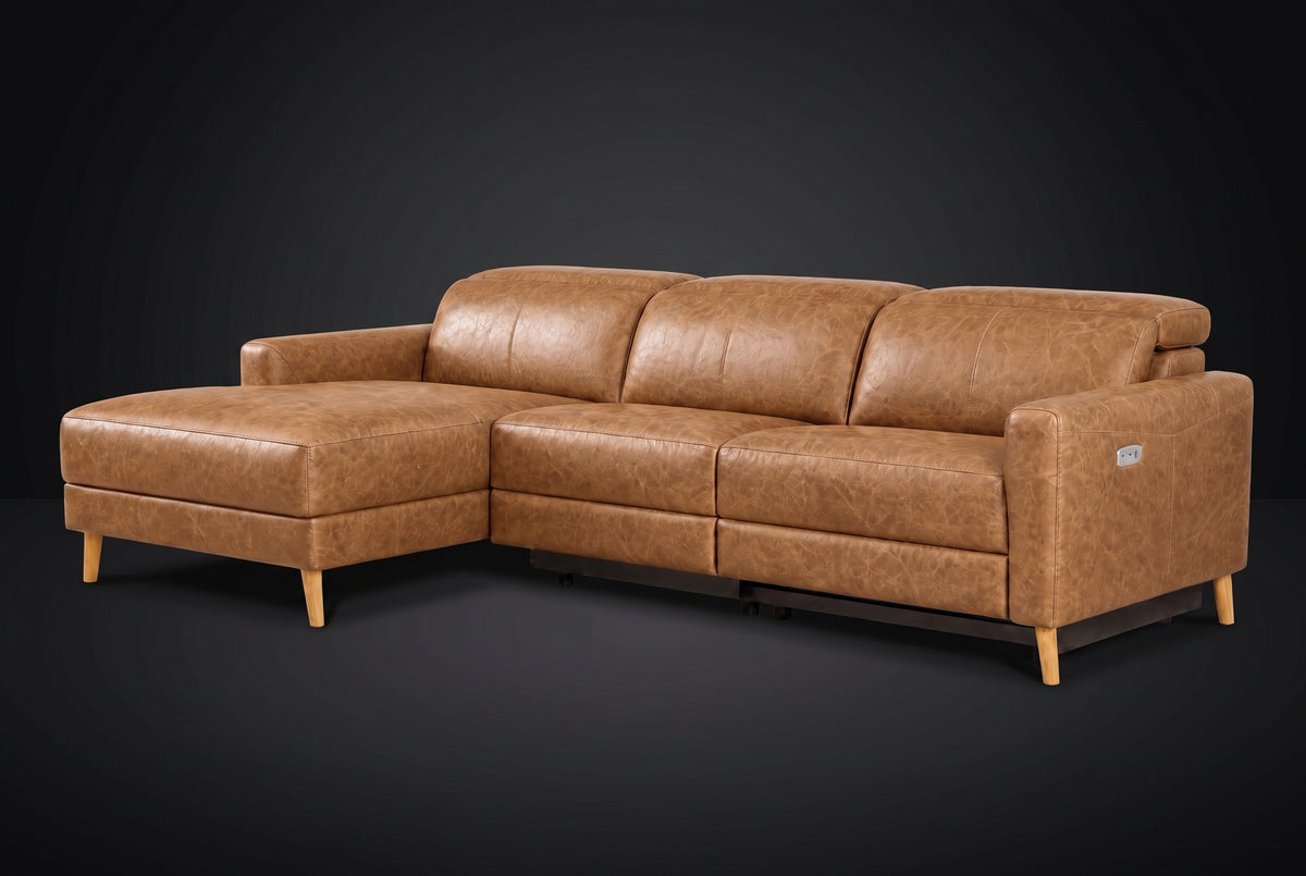 Elodie Distressed Italian Aniline Leather Recliner Sectional Sofa